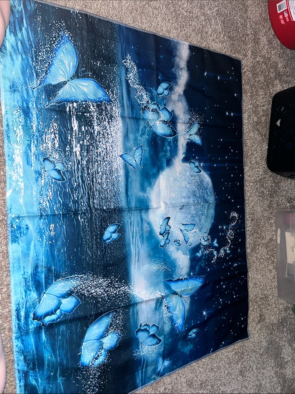 Blue Butterfly Moon Wall Tapestry